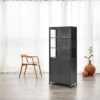 Modern Style Tall Steel Display Cabinet With Double Glass Doors, LED Lights, 3 Sided Glass For Collectibles - Black - Image 7