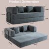 Convertible Sleeper Sofa Bed With Cylindrical Pillow, Floor Sofa Lounge Couch For Living Room - Gray - Image 3