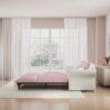 Queen Pull Out Sofa Bed, 3 In 1 Convertible Sleeper Tufted Sofa With 2 Soft Pillows - Pink - Image 7