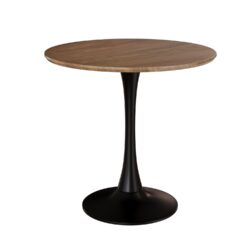 Mid Century Modern Walnut Round Dining Table With Top & Pedestal Base - Walnut / Black