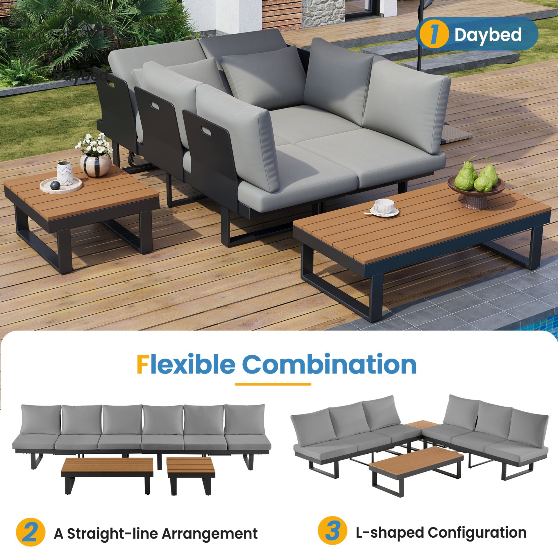 Outdoor Sectional Sofa Set With Adjustable Reclining Seats - Gray - Image 6