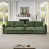 Modern 4 Seater Corduroy Sofa With USB Ports, Hidden Storage Arms, Flip Top Cup Holders - Green - Image 3