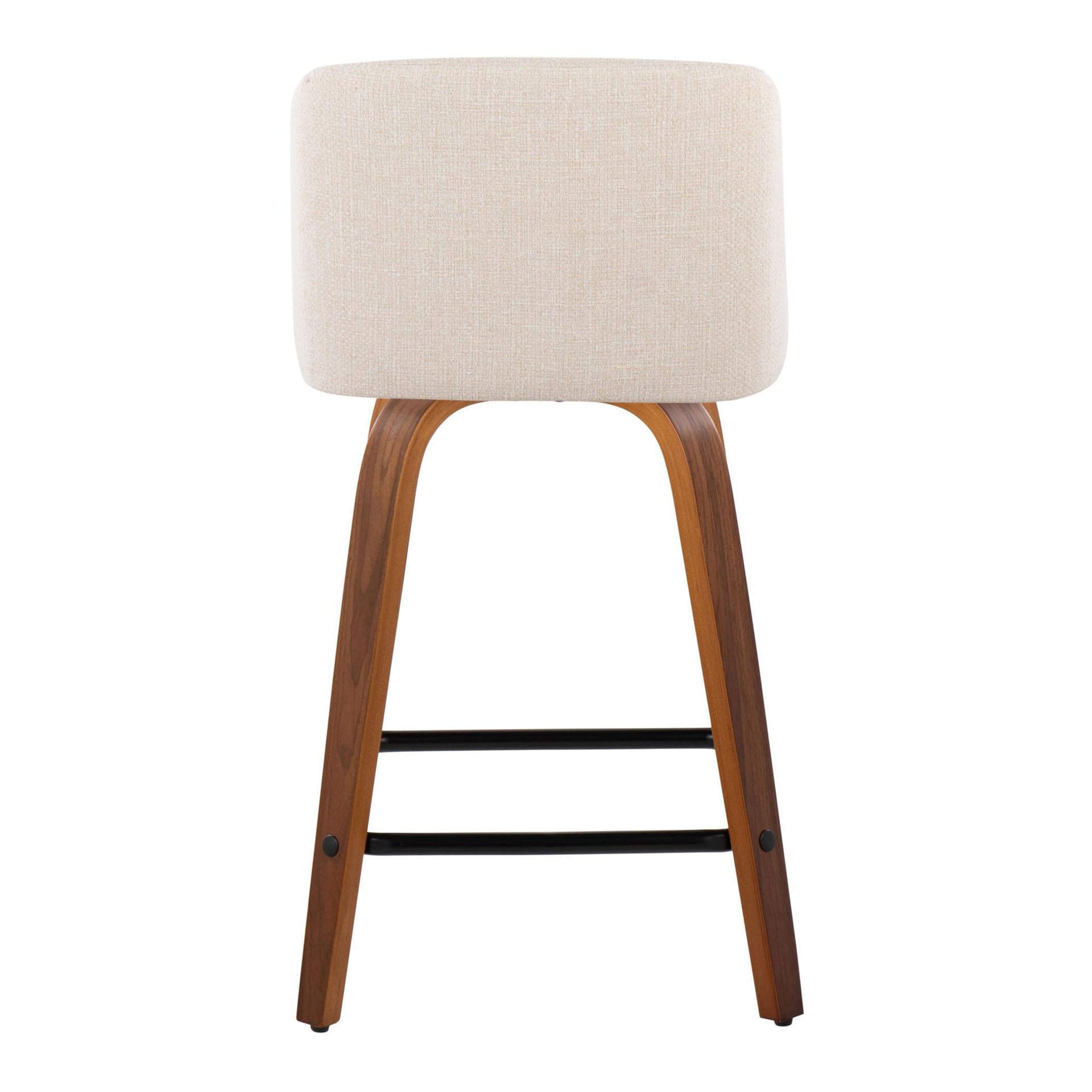 Toriano - Mid-Century Modern Fixed Height Counter Stool With Swivel & Square Footrest (Set of 2) - Walnut / Cream - Image 5