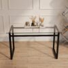 Modern Minimalist Rectangular Glass Dining Table For 4 - 6 With Tempered Glass Tabletop And Metal Legs - Transparent - Image 5