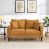 Modern Upholstered Loveseat Sofa With Wooden Frame, High Resilience - Orange - Image 2