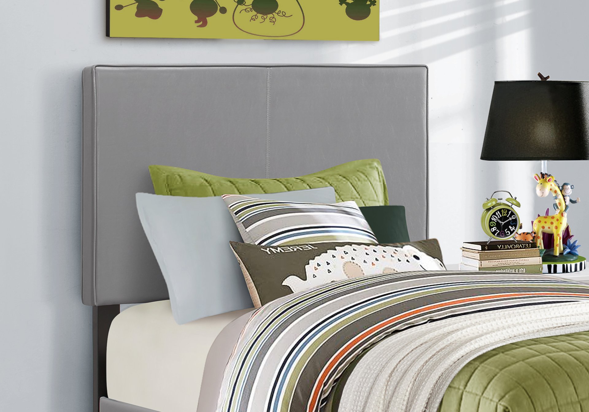 Twin Size Bed, Upholstered, Transitional - Gray - Image 3