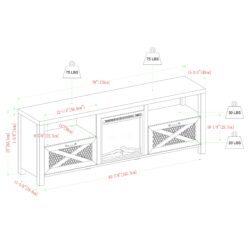 Industrial Farmhouse Metal Mesh Drop Down X Door 70" Fireplace TV Stand For 80" TVs - Gray Wash