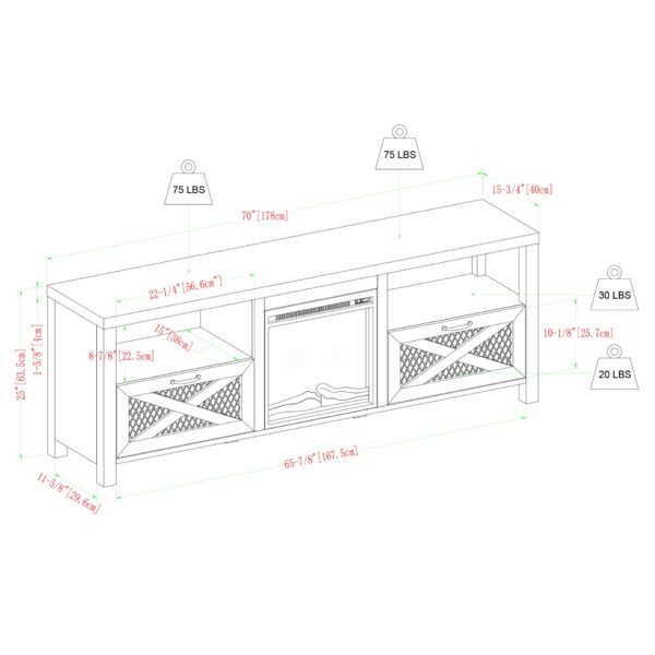 Industrial Farmhouse Metal Mesh Drop Down X Door 70" Fireplace TV Stand For 80" TVs - Gray Wash