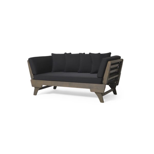 Outdoor Patio Daybed Sofa, 3 Seat Sofa With Foldable Arm 4 Back Pillows - Gray / Black