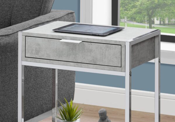 Accent Side Table, Storage Drawer, Contemporary And Modern - Gray