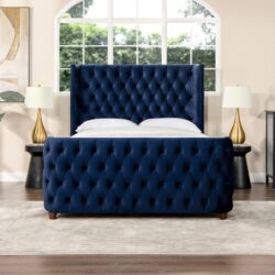 Brooklyn - Queen Tufted Panel Bed Headboard And Footboard Set - Navy Blue