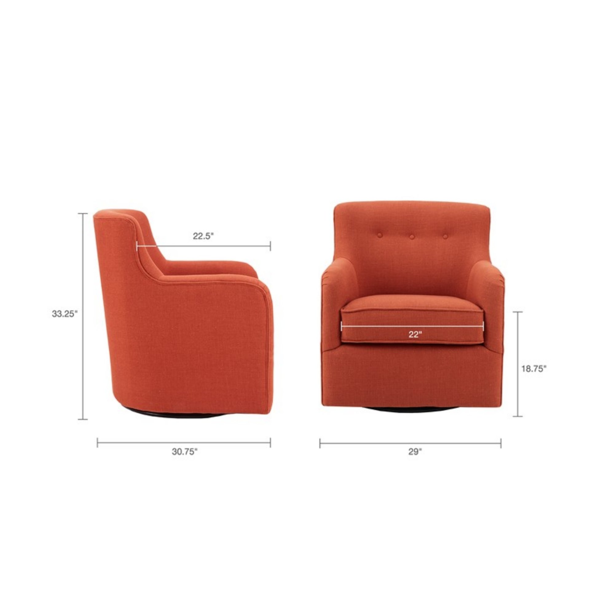 Adele - Swivel Chair With Button Tufted Back And Swivel Base - Orange - Image 3
