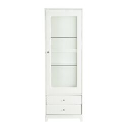 Modern Upholstered Glass Display Cabinet With Adjustable LED Light - White