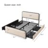 Modern Metal Bed Frame With Curved Upholstered Headboard And Footboard Bed With 4 Storage Drawers, Heavy Duty Metal Slats, Queen Size - Beige - Image 4
