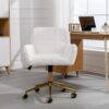 Office Chair, Artificial Rabbit Hair Home Office Chair With Golden Metal Base, Adjustable Desk Chair Swivel Office Chair, Vanity Chair - Beige - Image 16