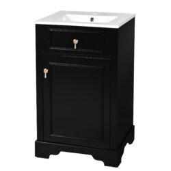 20" Bathroom Vanity With Sink, Soft Close Door, Adjustable Shelf - Black