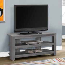 TV Stand, Console, Media Entertainment Center, Storage Shelves, Elegant Design - Gray