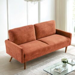 Sofa, European Style With Sleek Design, Modern & Vintage Flair, Upholstered 3 Seater Couch - Red Orange