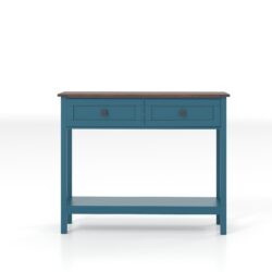Farmhouse Style Console Table With 2 Drawers And Bottom Storage Shelf, Pagoda - Blue