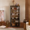 Vintage Display Cabinet With Double Glass Doors, Traditional Style For Collectibles, Ash Wood Veneer, 73.25" Tall - Black / Natural - Image 5