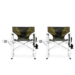 Padded Folding Outdoor Chair With Side Table And Storage Pockets, Lightweight Oversized Directors Chair For Indoor, Outdoor Camping, Picnics And Fishing (Set of 2) - Green