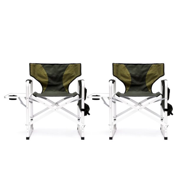 Padded Folding Outdoor Chair With Side Table And Storage Pockets, Lightweight Oversized Directors Chair For Indoor, Outdoor Camping, Picnics And Fishing (Set of 2) - Green