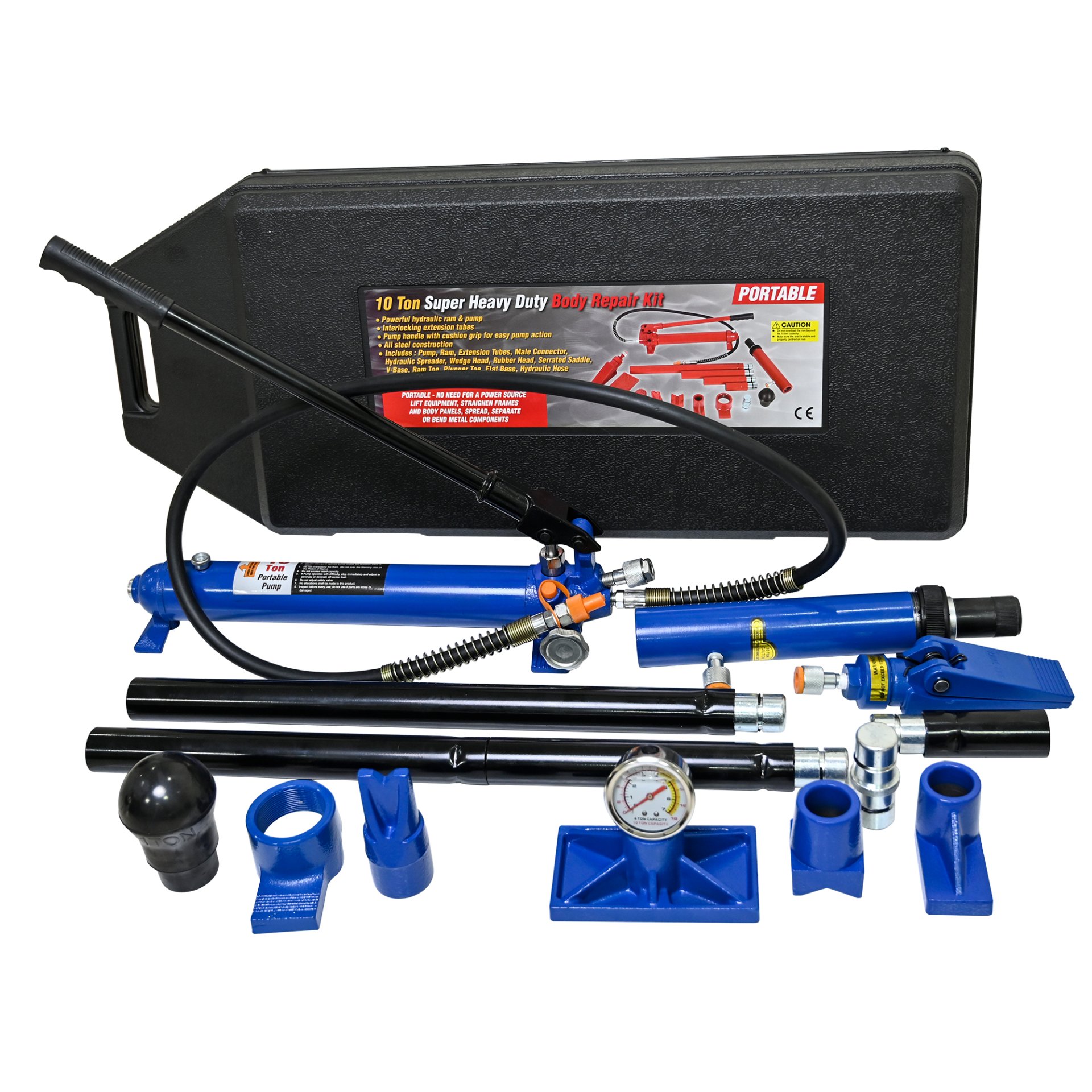 10 Ton Portable Hydraulic Equipment Kit For Metal Work - Black / Blue - Image 4