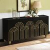 4 Door Cabinet Modern Fluted Sideboard Buffet With Storage, Curve Element With Strict Lines - Black - Image 4