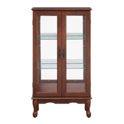 Curio Cabinet Lighted Curio Diapaly Cabinet With Adjustable Shelves And Mirrored Back Panel, Tempered Glass Doors (3 Tier), (E26 Light Bulb Not Included) - Walnut