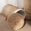 Round Tall Water Hyacinth Woven Wicker Laundry Hamper With Lid For Clothes Canvas Toys And Book Storage With Removable Liner - Natural / Light Brown - Image 12