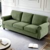 Soft Sofa, Upholstered 3 Seater Couch, Loose Back Cushions And Turned Legs - Green - Image 6