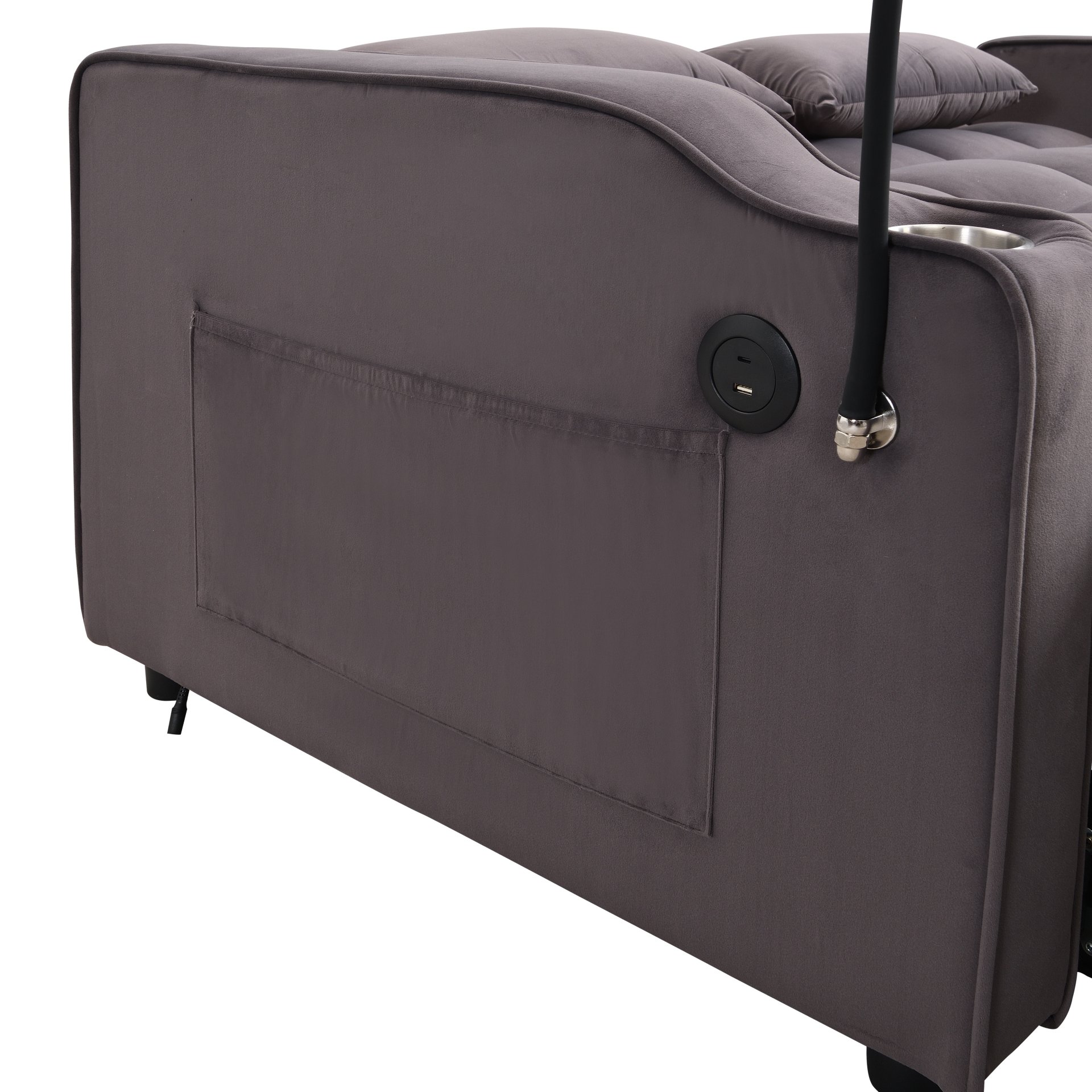 Contemporary Velvet Sofa Bed With Trundle - Charcoal Gray - Image 17