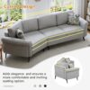 Upholstered 3 Seater Sofa With Curved Design And 2 Printed Pillows Chenille - Gray - Image 5