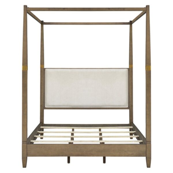 Queen Canopy Bed Frame With Upholstered Headboard - Brown