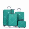 4 Piece Lightweight Suitcase, Makeup Box, Aircraft Wheels (14/20/24/28) - Dark Green - Image 4