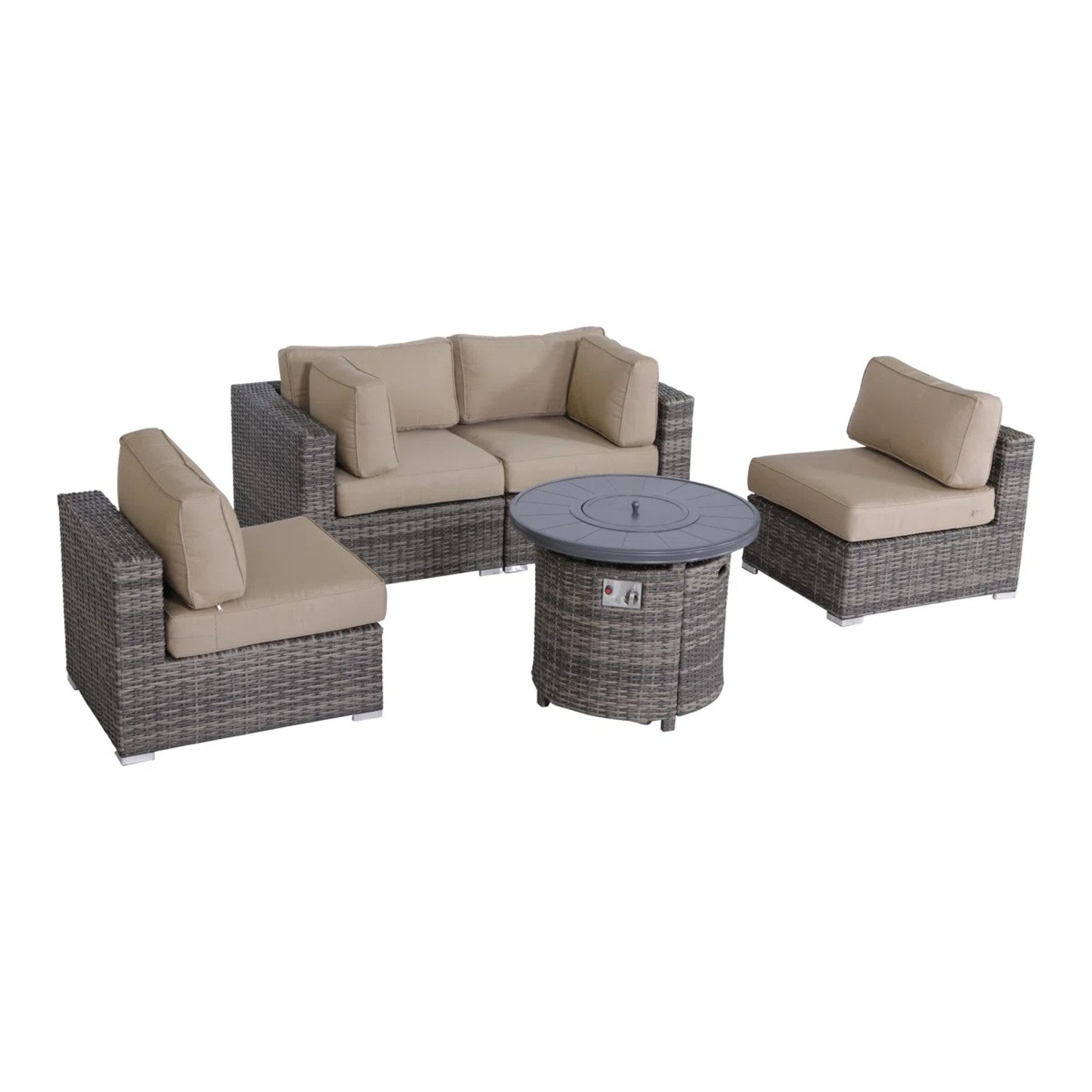 Outdoor Loveseat Set With Cushions And Fire Pit - Gray Mix - Image 8