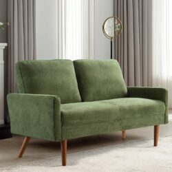 Loveseat Sofa, European Style With Sleek Design, Modern & Vintage Flair, Upholstered 2 Seater Couch, - Green