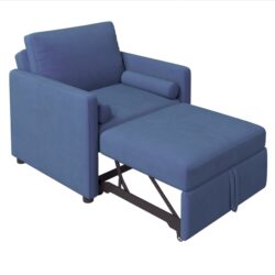 3 In 1 Convertible Sleeper Chair With Adjustable Backrest, Lounger Chair Turns Into Bed, Single Bed For Living Room, Velvet - Ink Blue