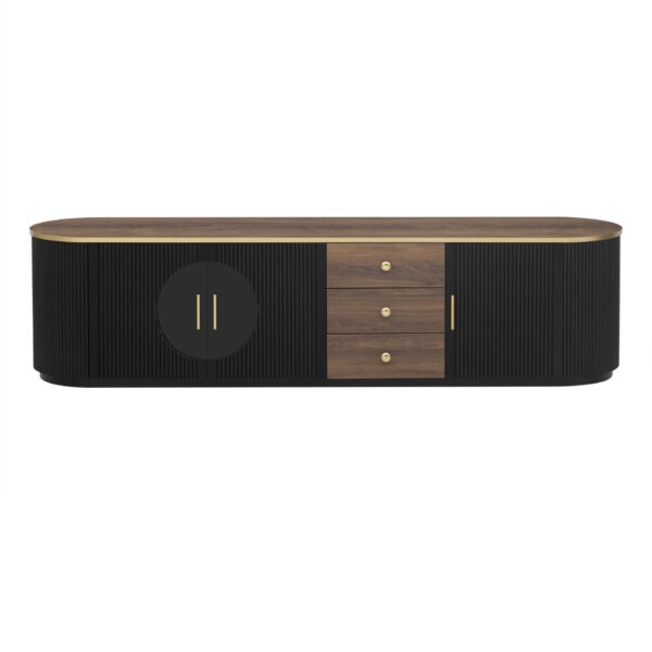 Modern Minimalist TV Stand For TVs Up To 80", Entertainment Center With 3 Drawers And 1 Shelf, Metal Handles And 2 Cabinets For Living Room - Black