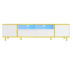 Modern TV Stand For TVs Up To 80", Entertainment Center With 2 Shelves And LED Lights, TV Storage Cabinet With 2 Drawers, 2 Cabinets And Metal Legs For Living Room - White
