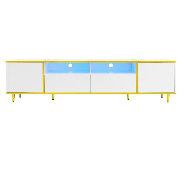 Modern TV Stand For TVs Up To 80", Entertainment Center With 2 Shelves And LED Lights, TV Storage Cabinet With 2 Drawers, 2 Cabinets And Metal Legs For Living Room - White