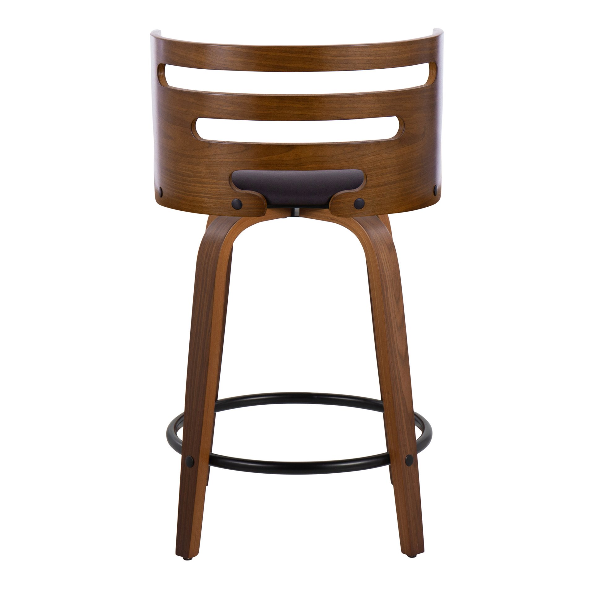 Cosini - Mid-Century Modern Fixed Height Counter Stool With Swivel With Round Footrest (Set of 2) - Walnut / Brown - Image 5