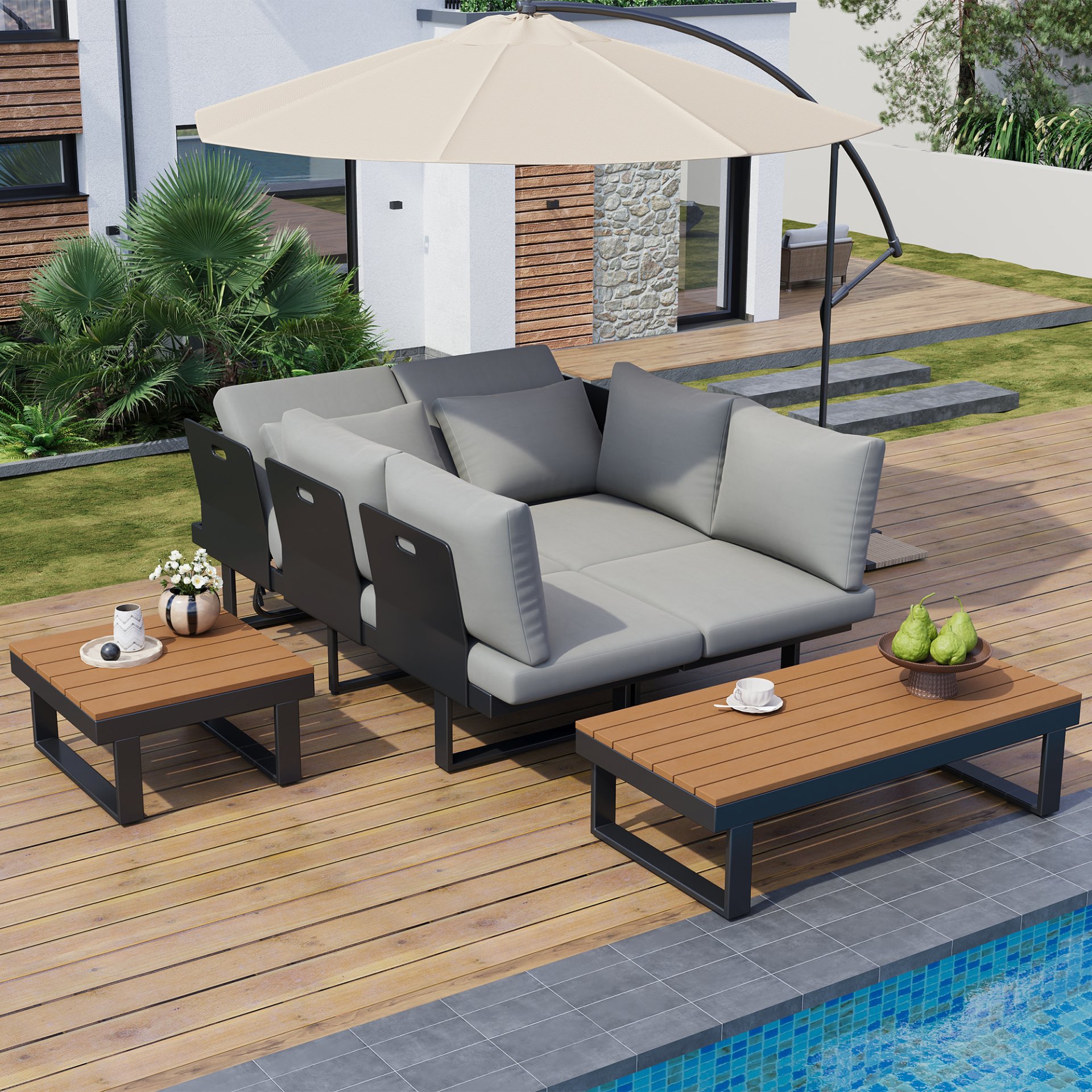 Outdoor Sectional Sofa Set With Adjustable Reclining Seats - Gray - Image 16