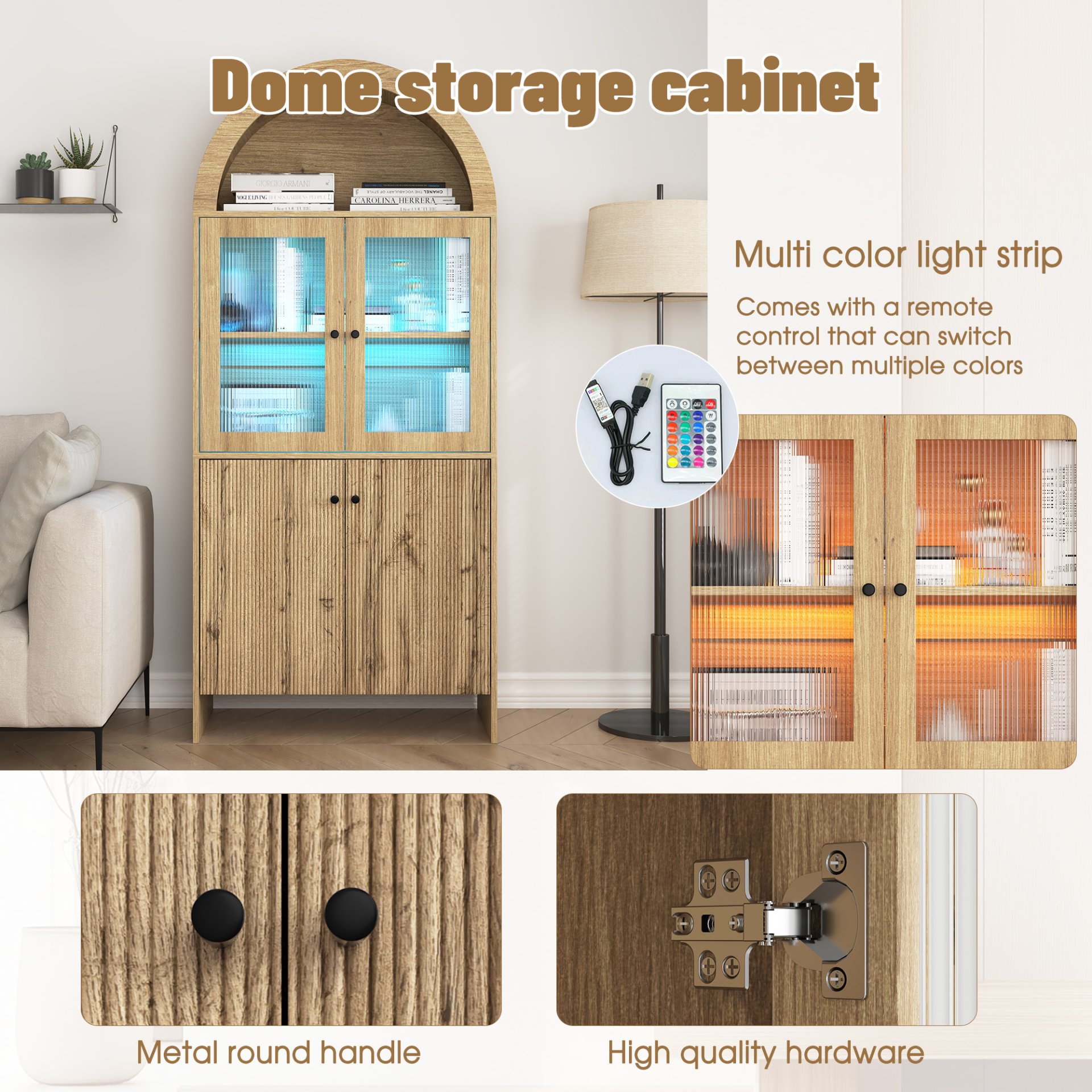 Grain Tech Inspired Dome Cabinet With LED Lighting - Smart Snack Storage Solution - Natural Wood - Image 15