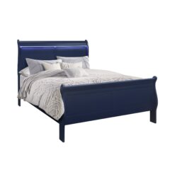 Charlston - Full Sleigh 5 Piece Bedroom Set With LED Headboard - Blue