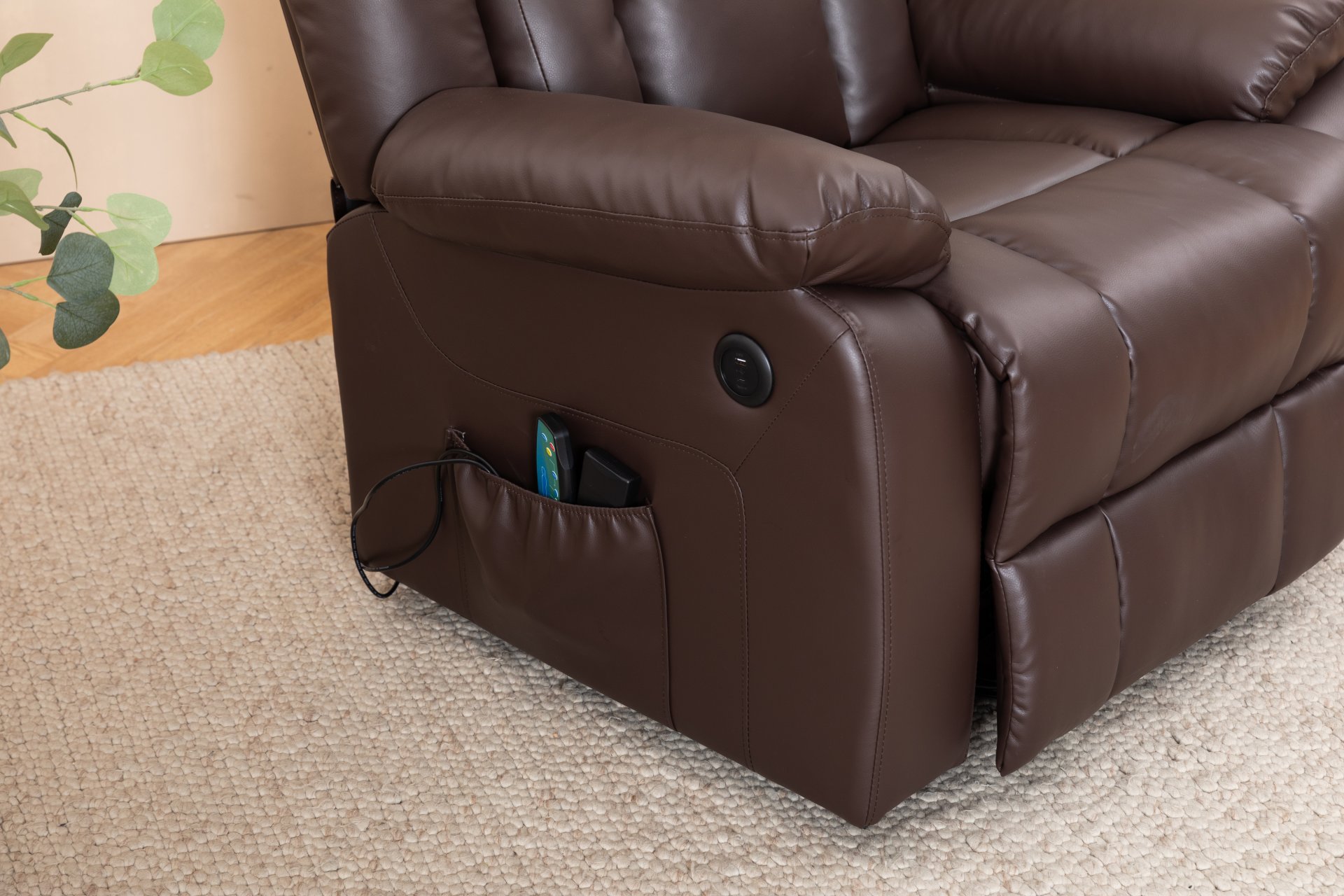 Electric Power Massage Recliner Chair - Dark Brown - Image 24