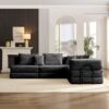 Oversized Upholstered Sectional Sofa Couch Set, Modular L Shaped Floor Sofa Set With 6 Pillows For Living Rooms - Black - Image 11