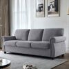 Soft Sofa, Upholstered 3 Seater Couch, Loose Back Cushions And Turned Legs - Gray - Image 8