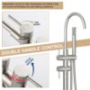 Freestanding Bathtub Faucet Floor Mount Tub Filler With Swivel Gooseneck Spout And Cylinder Handheld - Brushed Nickel - Image 8