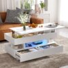 Lift Top Coffee Table With 2 Drawers, Multi Functional Lift Top Coffee Table With High Gloss Finish For Living Room - White - Image 3